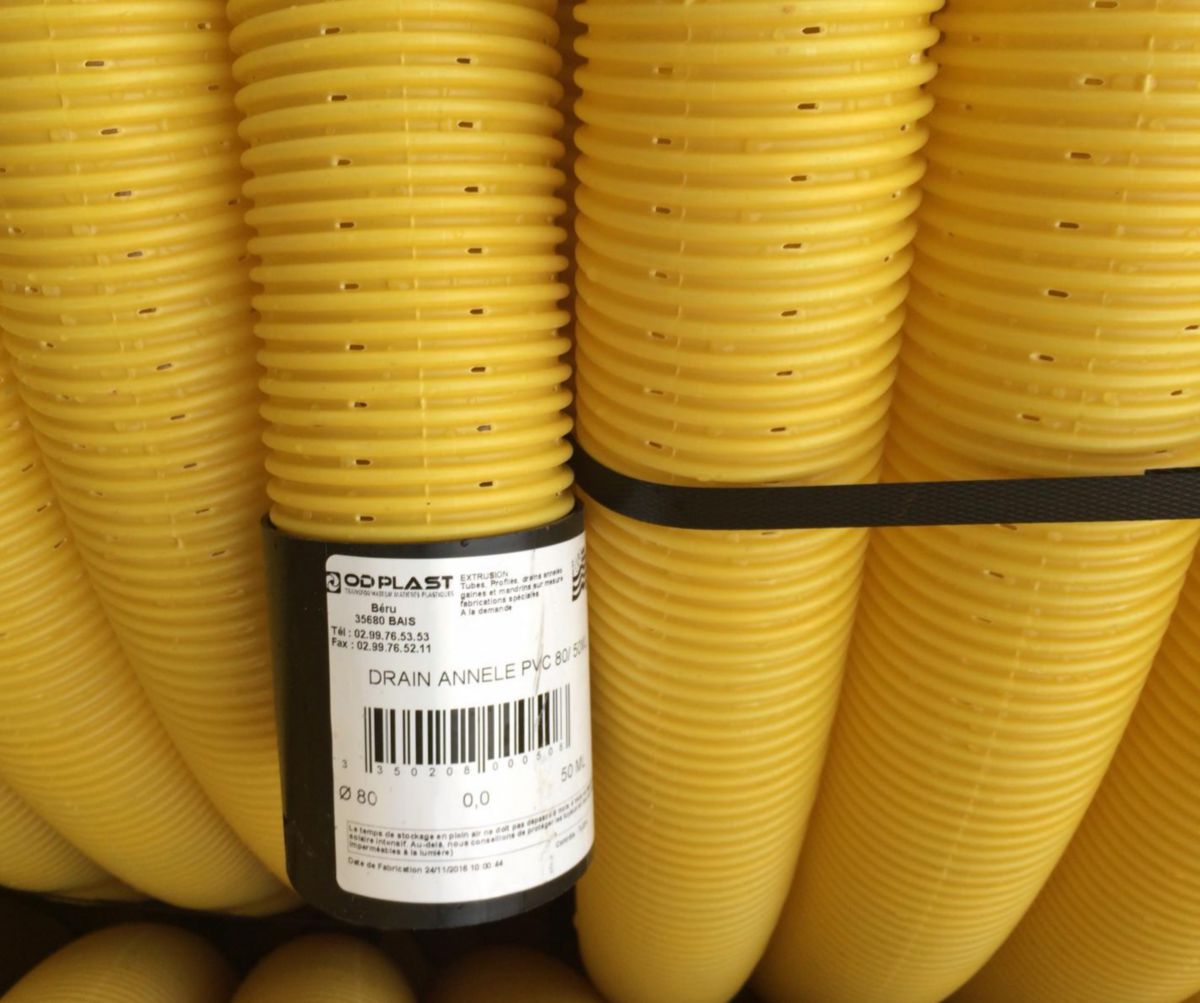 Tuyau de drainage annelé OD Drain PVCU Ø 80 mm rouleau de 25 m