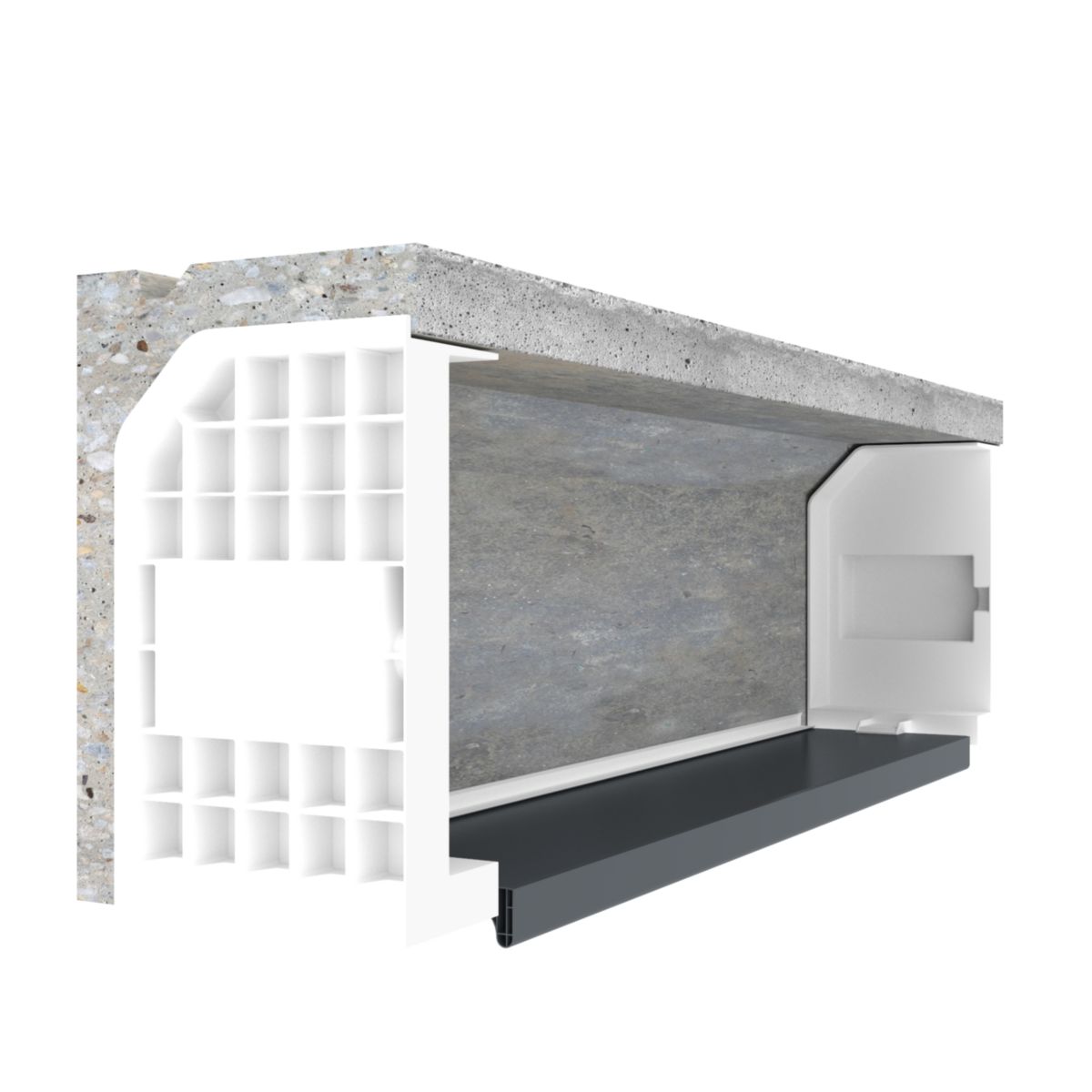 Coffre demi linteau béton léger avec sous-face PVC blanche largeur tableau 180cm