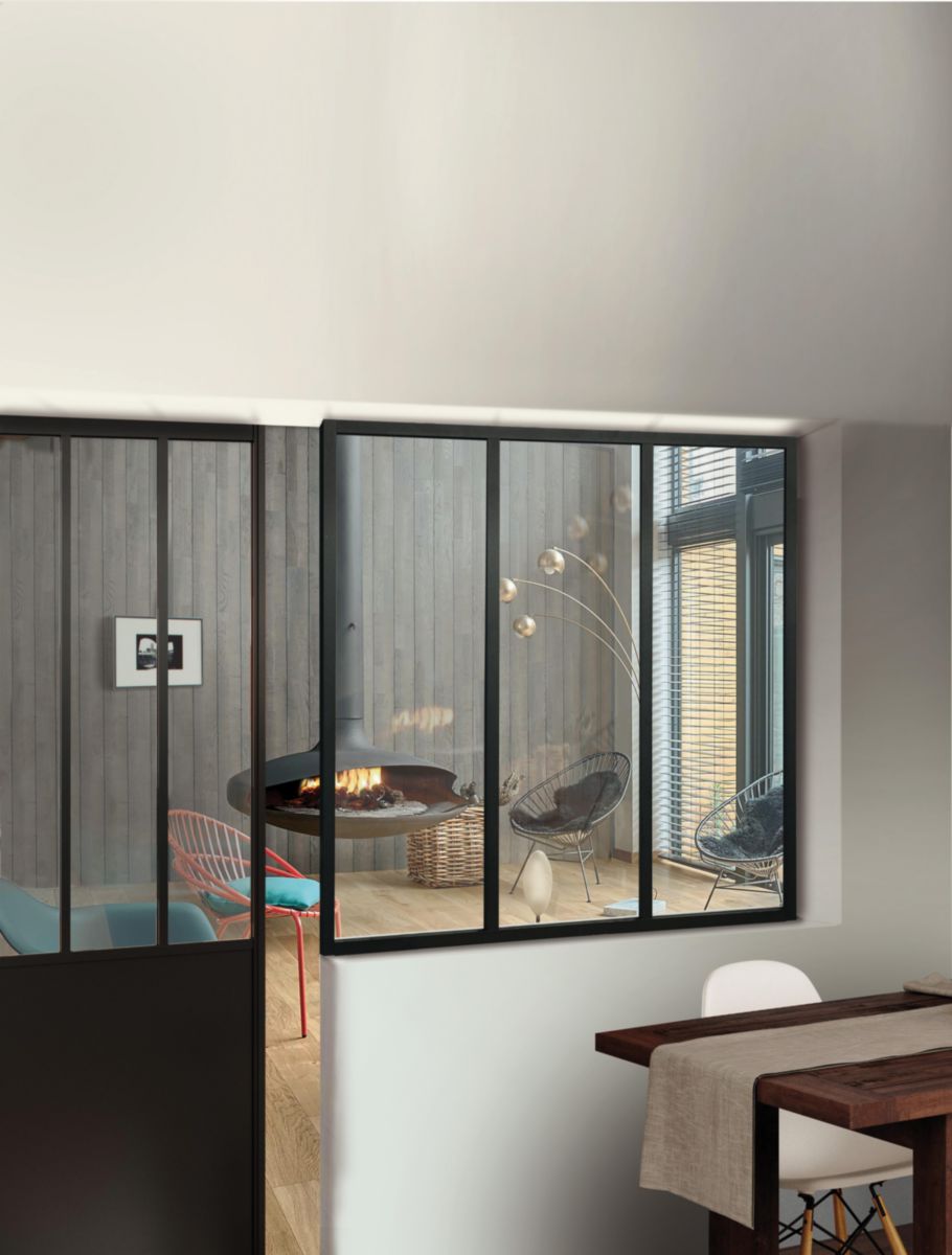 Verrière atelier aluminium - 3 partitions - vitrage feuilleté 33/2 - noir 9005 sablé - 1150x1200 mm