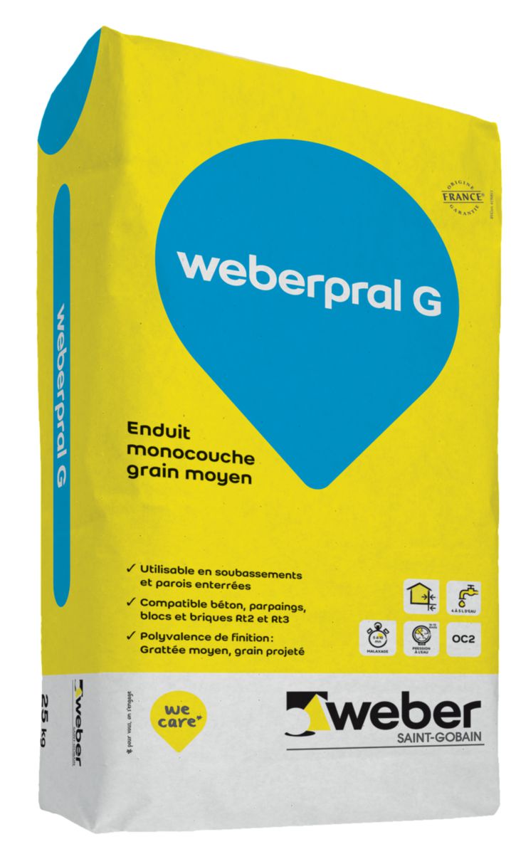 Enduit d'imperméabilisation et décoration weberpral G pour façade neuve - blanc cassé 001 - sac de 25 kg