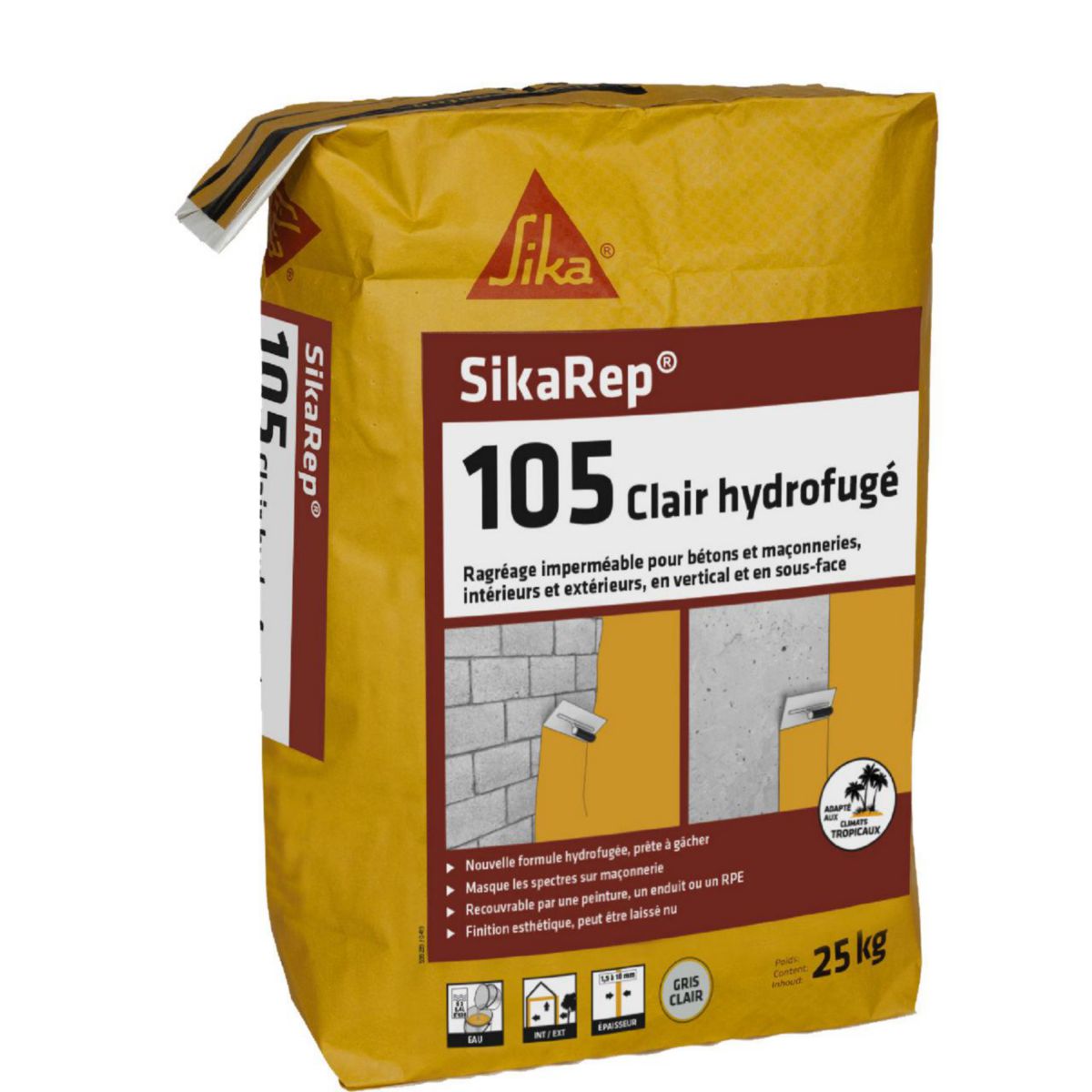 Mortier fin de ragréage intérieur/extérieur SikaRep 105 Clair Hydrofugé  sac de 25 kg