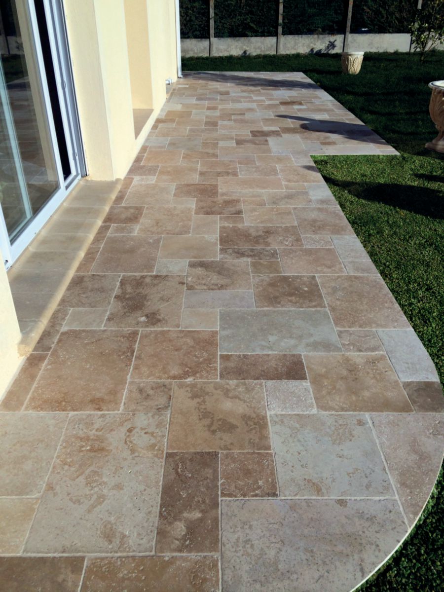 Dallage sol extérieur calcaire Travertin Mix Beige opus romain 4 formats ép. 12 mm CREASTONE