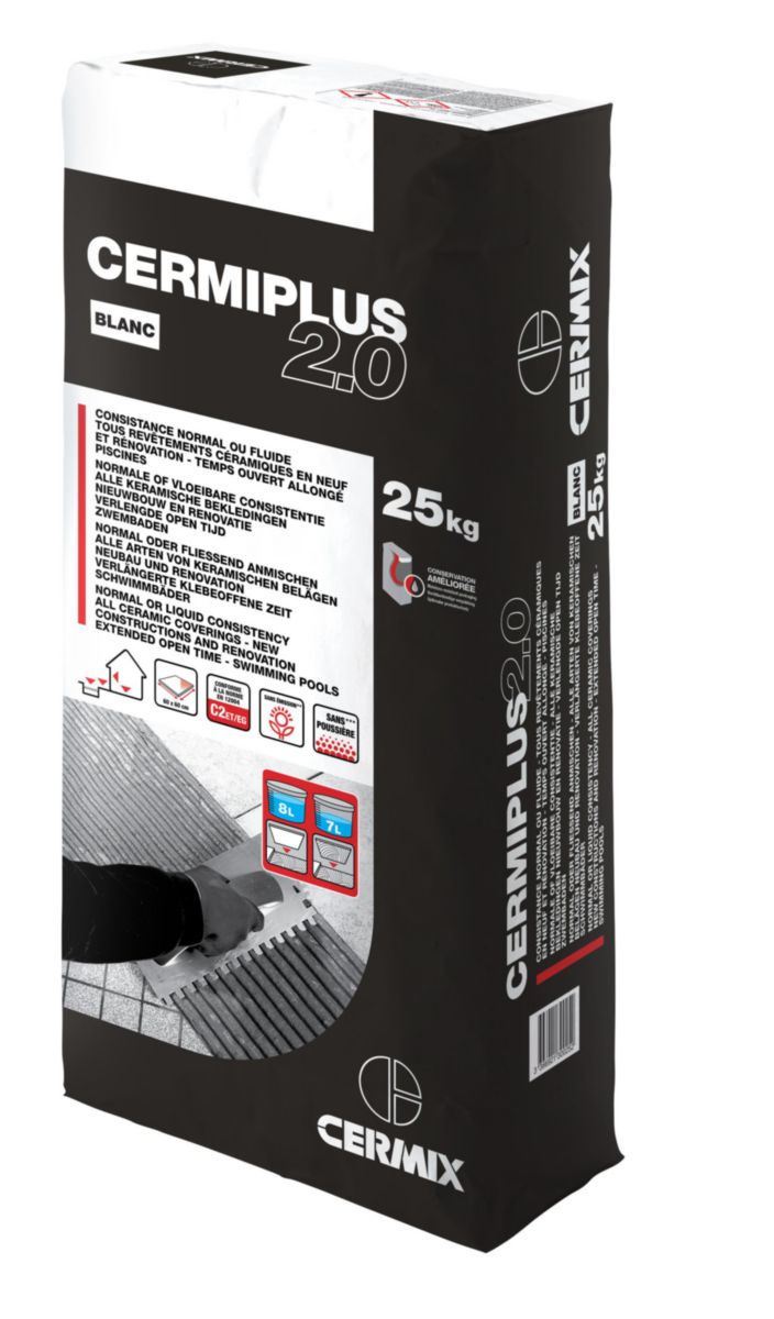 Mortier colle Cermiplus sans poussière blanc sac de 25kg 000319180 - CERMIX
