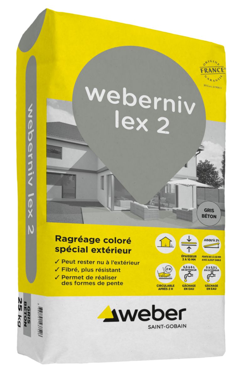 Ragréage coloré spécial extérieur Weber Niv Lex gris béton sac de 25  kg