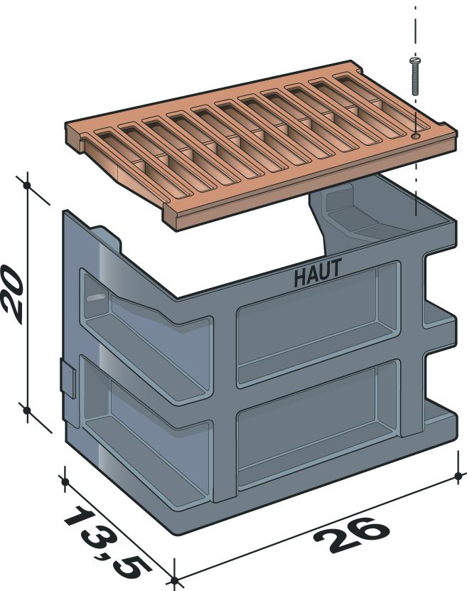 Courette anglaise à grille COUR7G PVC gris 260x135x200 mm NICOLL