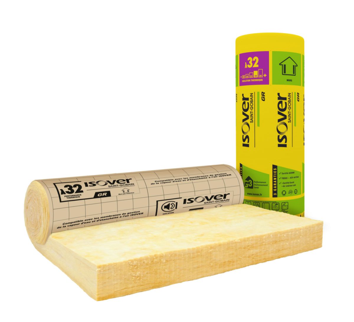 Panneau Laine De Verre Roule Gr 32 Revetu Kraft Pour Isolation Des Murs Par L Interieur Ep 120 Mm 2 7x1 2 M R 3 75 M K W Isover Saint Gobain