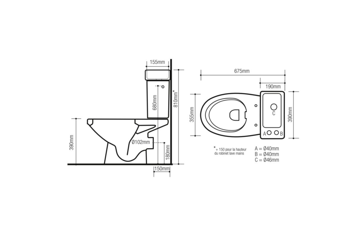 Pack WC au sol Alterna Doppio avec lave-mains intégré, sans bride, avec  abattant