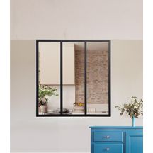 Verrière atelier aluminium - 3 partitions - vitrage feuilleté 33/2 - noir 9005 sablé - 1150x1200 mm