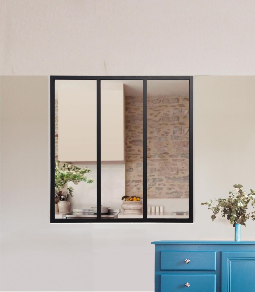 Verrière atelier aluminium - 3 partitions - vitrage feuilleté 33/2 - noir 9005 sablé - 1150x1200 mm
