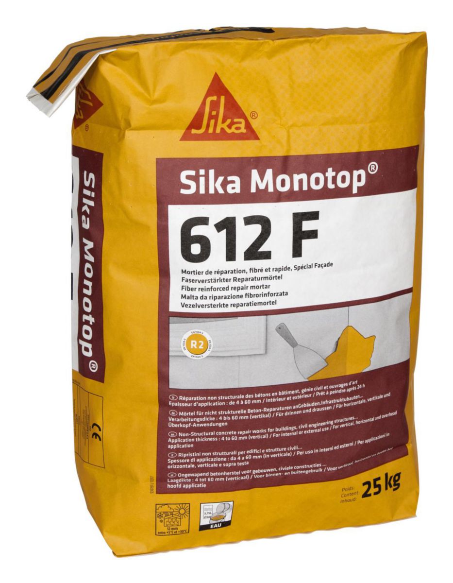 Mortier de réparation fibré à prise rapide Sika MonoTop 612 F sac de 25 kg