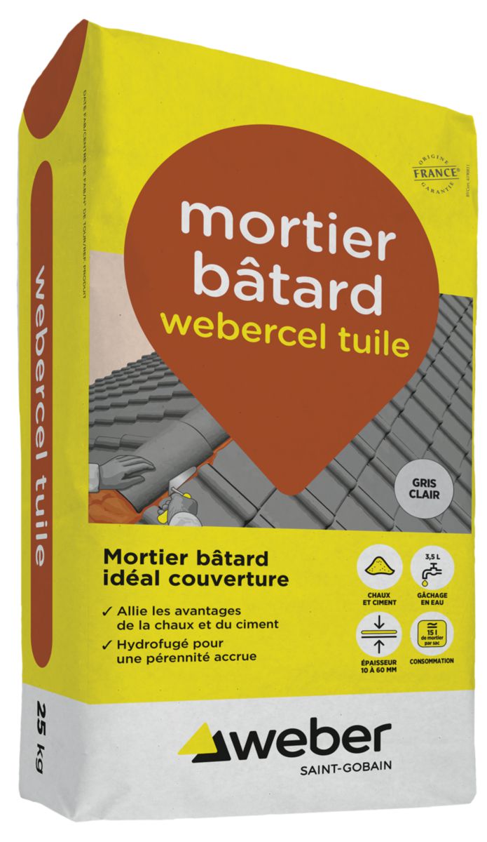 Mortier a la chaux webercel tuile ex Cortacel gris clair sac 25 kg WEBER