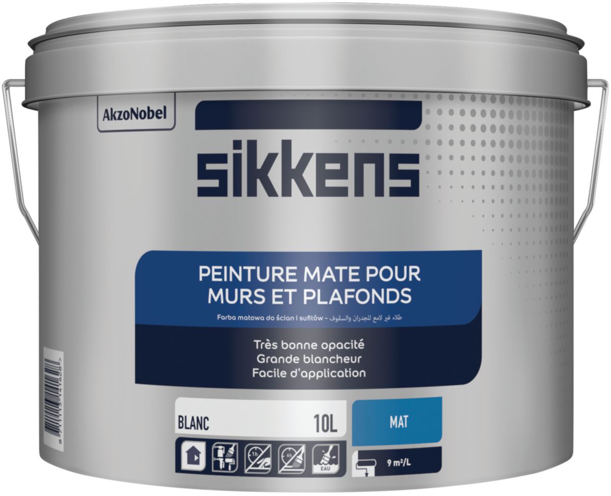 Peinture mate murs et plafonds intérieurs blanc seau de 10 l SIKKENS