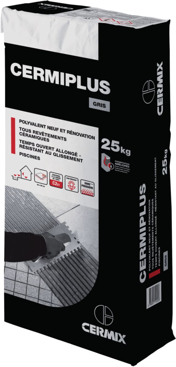 Mortier colle carrelage Cermiplus rénovation forte adhérence gris ...