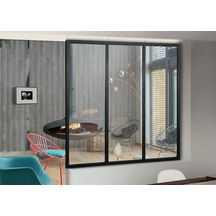 Verrière atelier aluminium - 3 partitions - vitrage feuilleté 33/2 - noir 9005 sablé - 1150x1200 mm