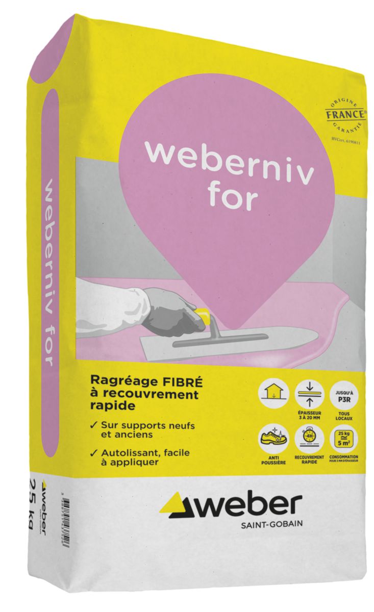 Enduit de ragréage autolissant fibré weberniv for gris rosé sac de 25 kg